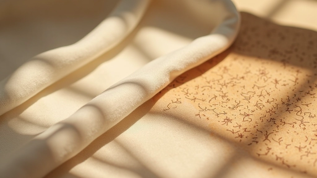 Detalhe de textura de linho natural, cortiça, cerâmica com luz lateral, padrões de sombra suave