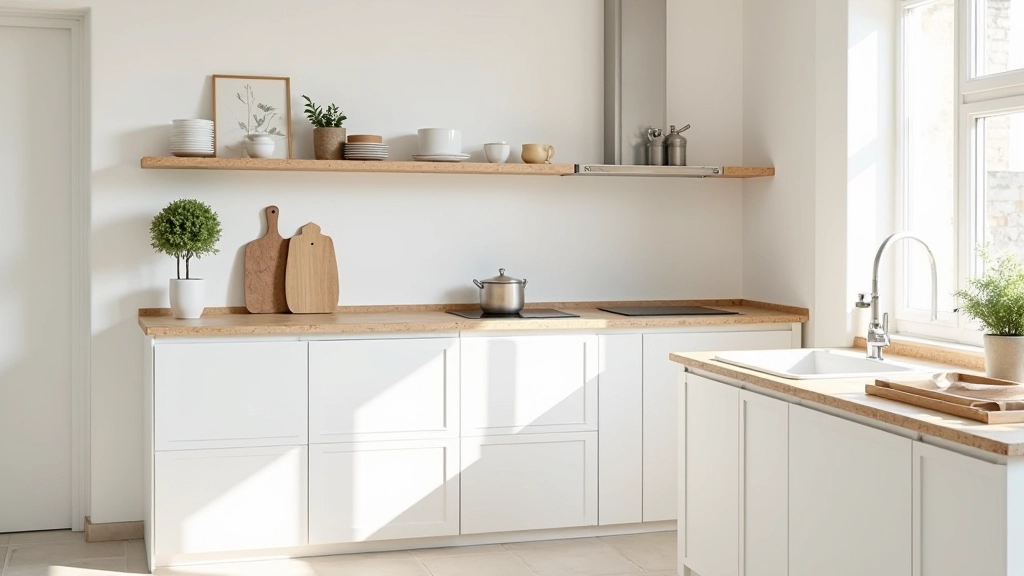 Cozinha portuguesa moderna com móveis de linho natural e decoração minimalista