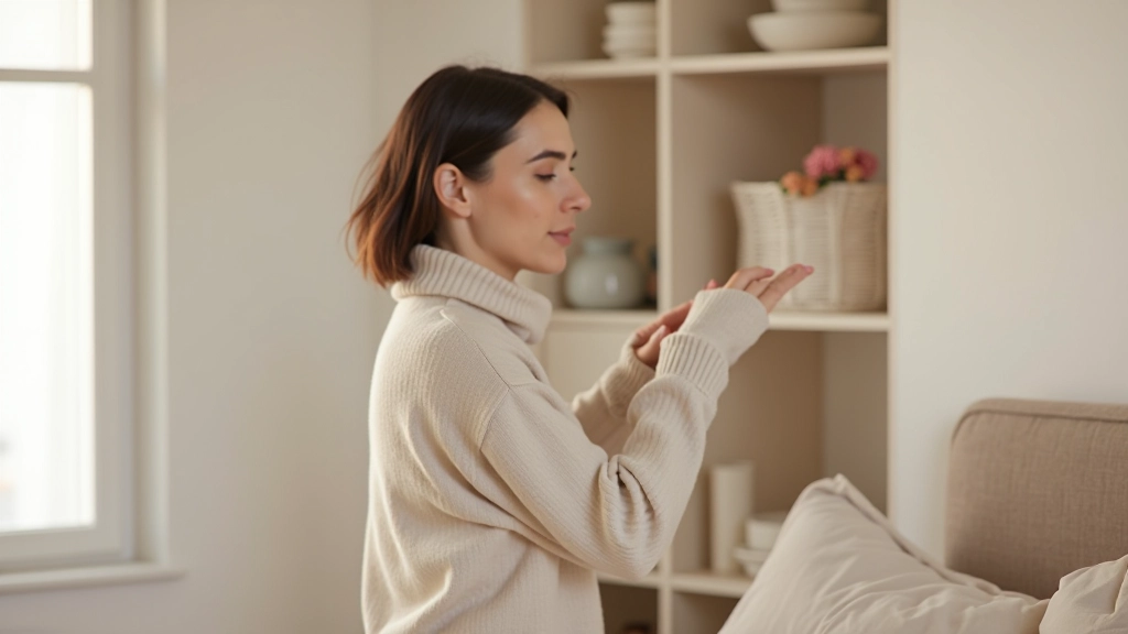 Rotina diária de organização, pessoa colocando objetos nos lugares certos em quarto minimalista